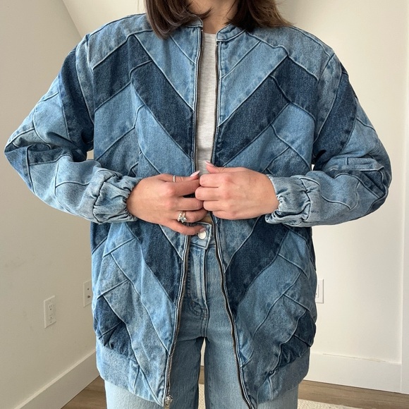 Sézane Rony denim patchwork bomber jacket - Picture 3 of 5